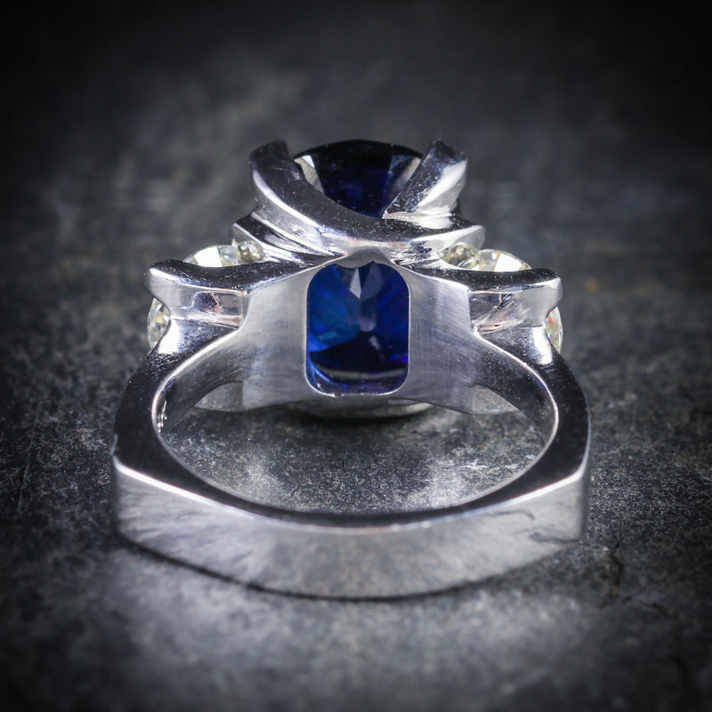Sapphire Moissanite Trilogy Ring 14k Gold Fabulous Engagement Ring BACK