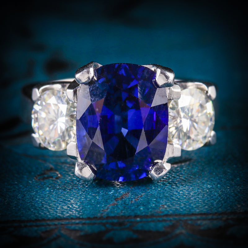 Sapphire Moissanite Trilogy Ring 14k Gold Fabulous Engagement Ring COVER
