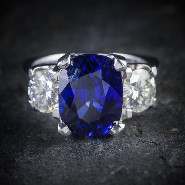 Sapphire Moissanite Trilogy Ring 14k Gold Fabulous Engagement Ring FRONT