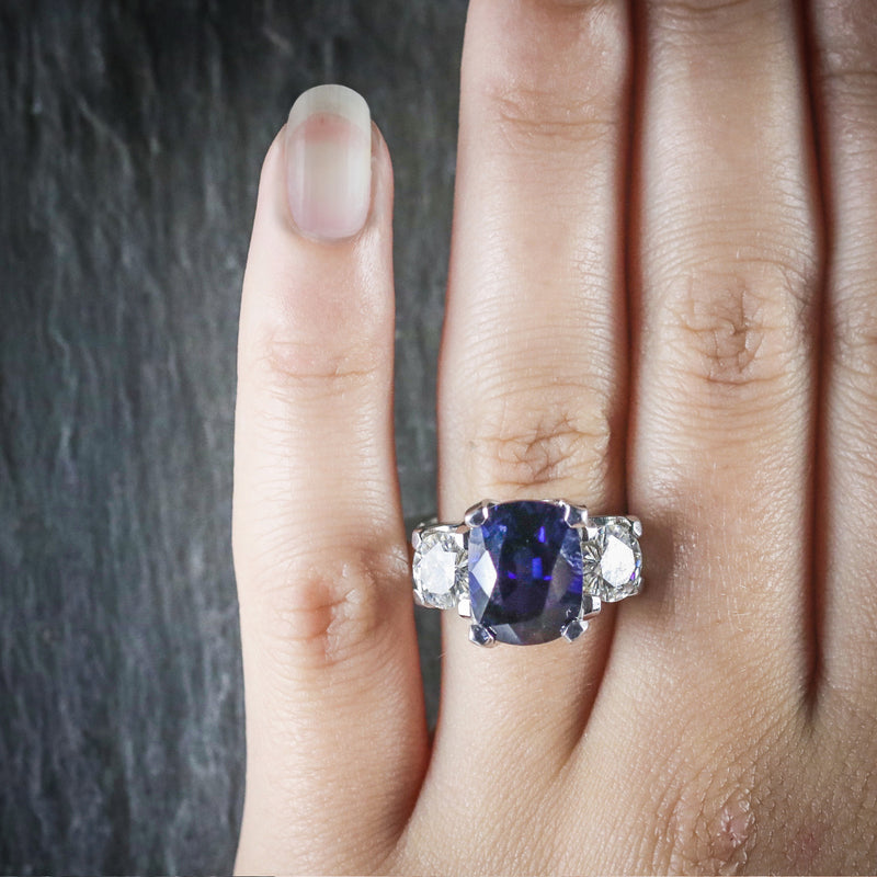 Sapphire Moissanite Trilogy Ring 14k Gold Fabulous Engagement Ring HAND