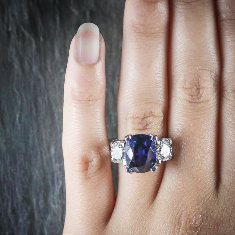 Sapphire Moissanite Trilogy Ring 14k Gold Fabulous Engagement Ring HAND