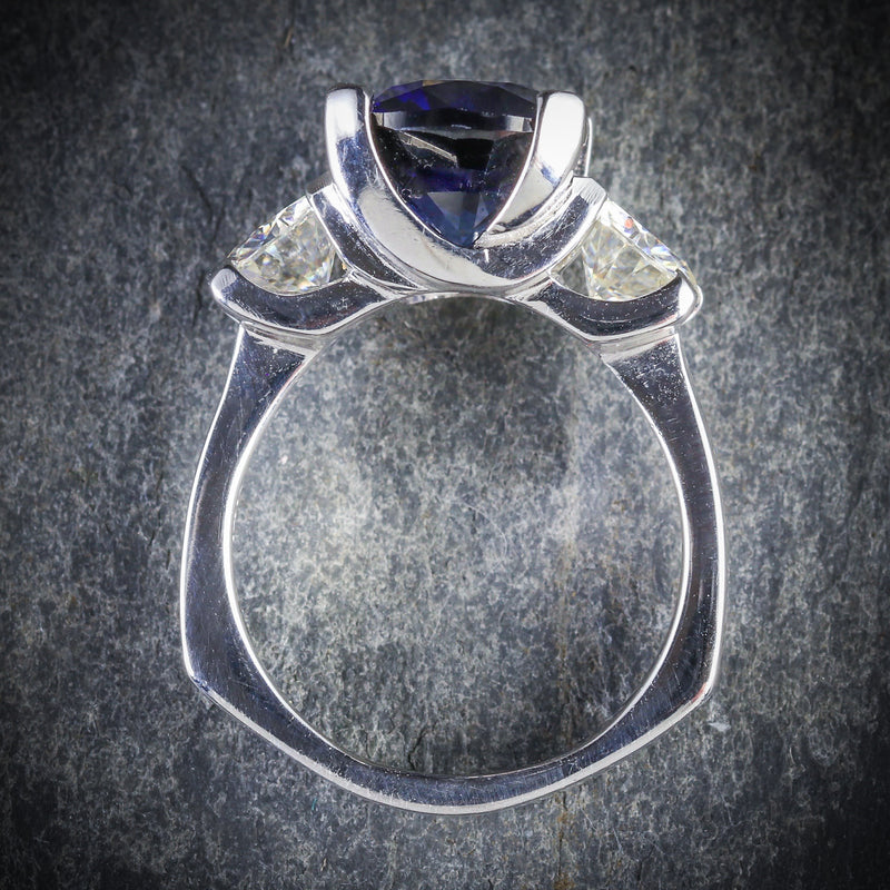 Sapphire Moissanite Trilogy Ring 14k Gold Fabulous Engagement Ring TOP