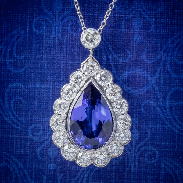 TANZANITE DIAMOND PENDANT NECKLACE 4CT TANZANITE 1.80CT DIAMONDS 18CT WHITE GOLD COVER