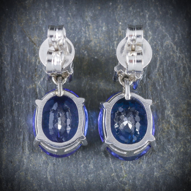 TANZANITE DIAMOND EARRINGS 18CT WHITE GOLD BACK