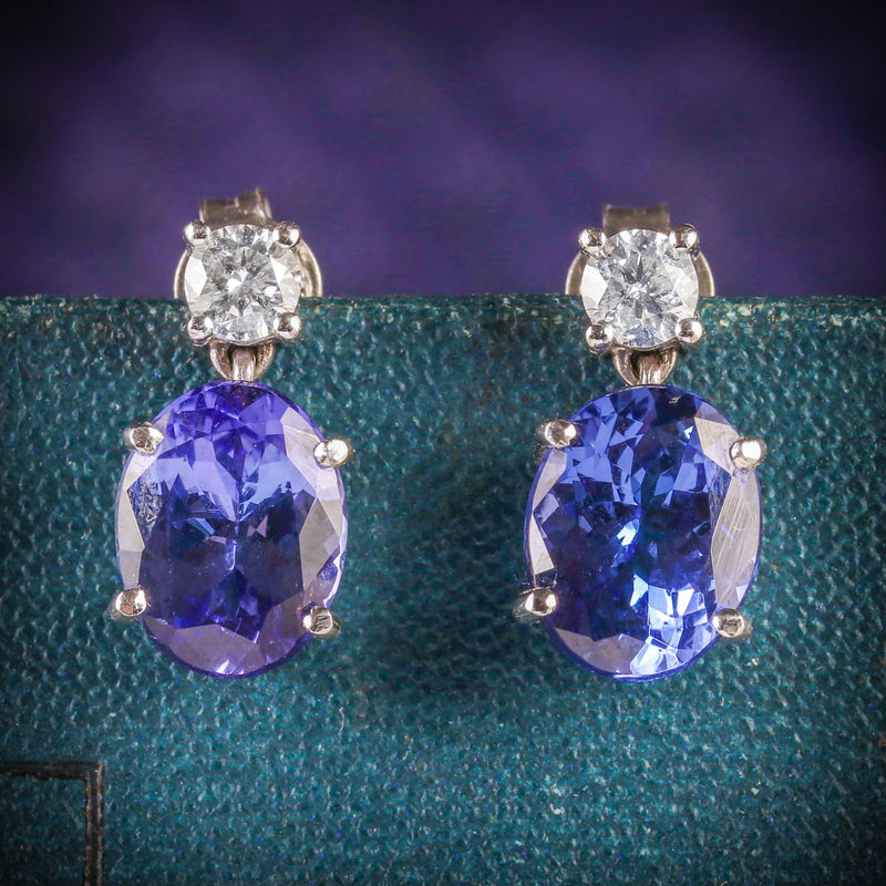 TANZANITE DIAMOND EARRINGS 18CT WHITE GOLD cover