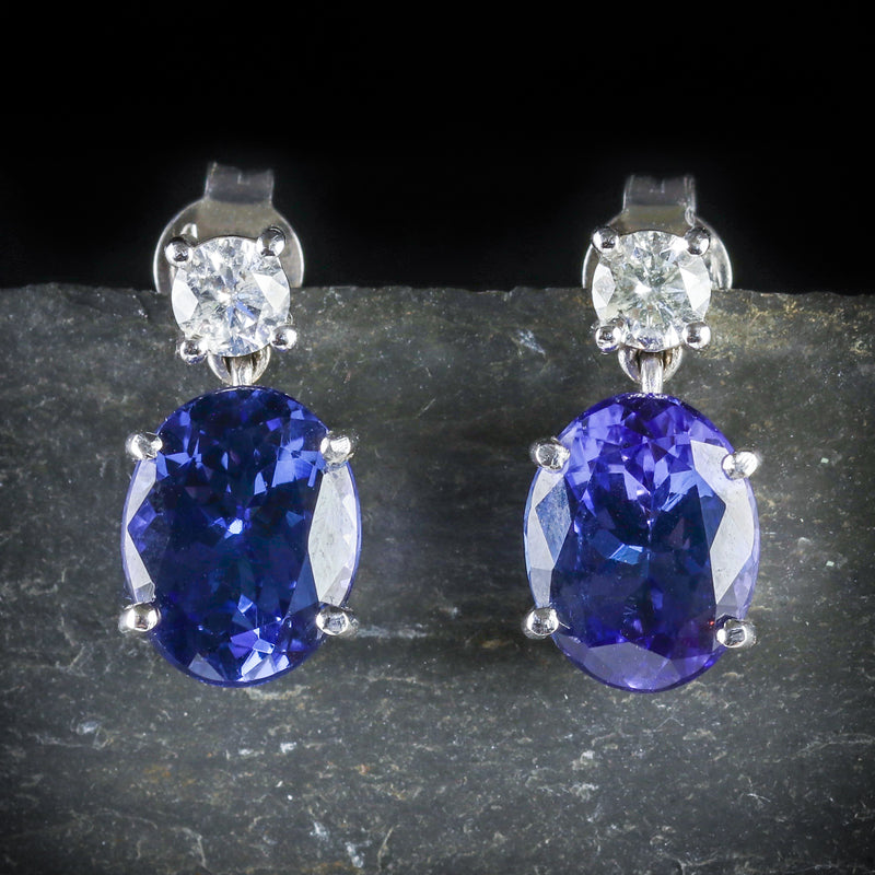  FTANZANITE DIAMOND EARRINGS 18CT WHITE GOLD FRONT