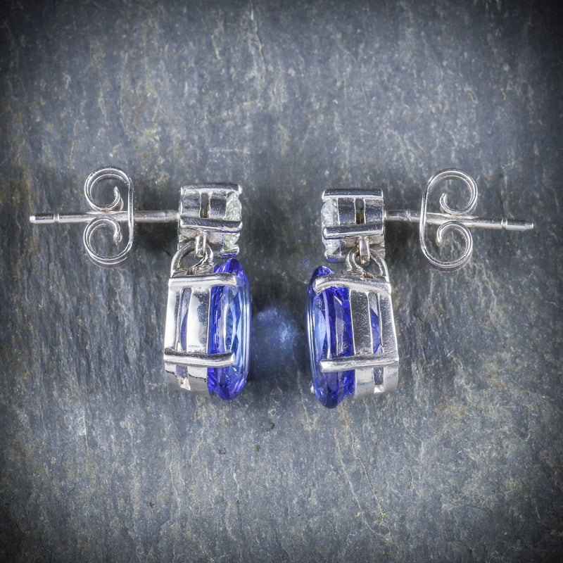 TANZANITE DIAMOND EARRINGS 18CT WHITE GOLD SIDE