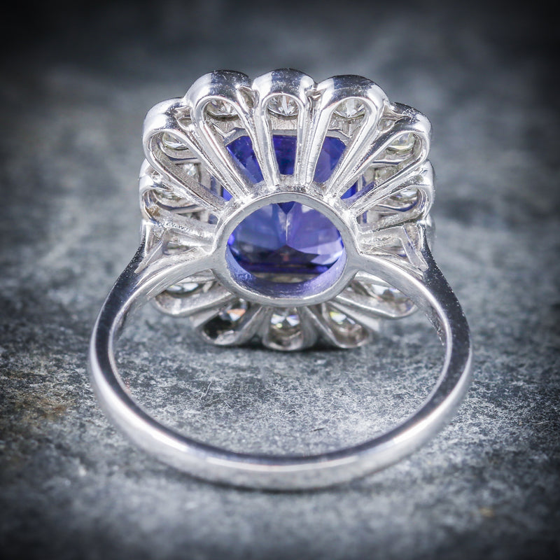 TANZANITE DIAMOND RING 18CT WHITE GOLD 4CT TANZANITE BACK