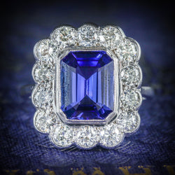 TANZANITE DIAMOND RING 18CT WHITE GOLD 4CT TANZANITE COVER