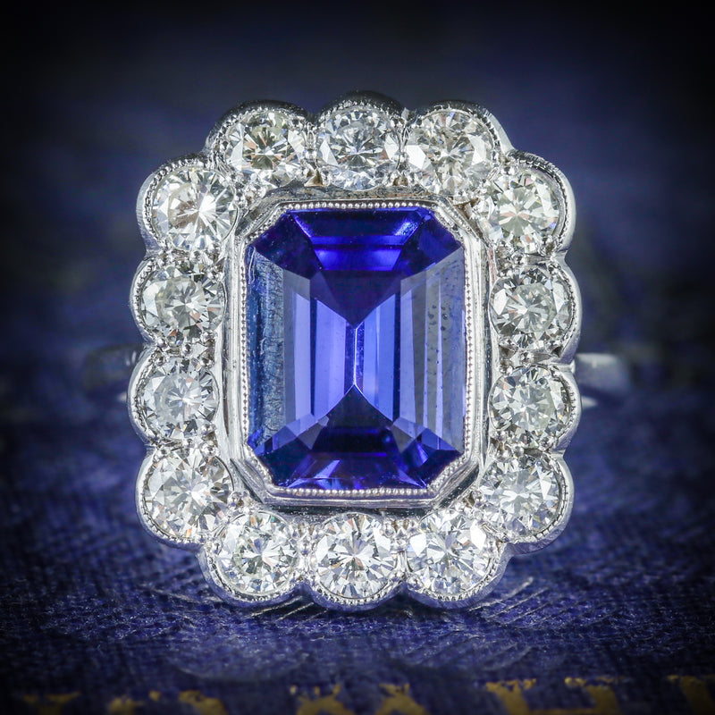 TANZANITE DIAMOND RING 18CT WHITE GOLD 4CT TANZANITE COVER
