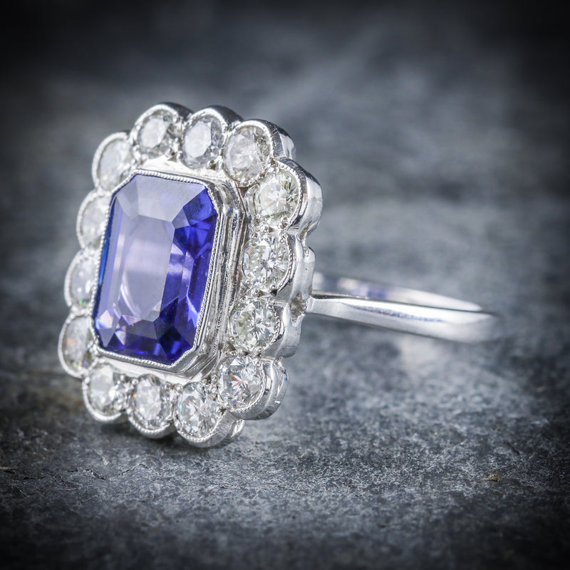 TANZANITE DIAMOND RING 18CT WHITE GOLD 4CT TANZANITE SIDE