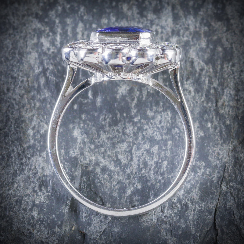 TANZANITE DIAMOND RING 18CT WHITE GOLD 4CT TANZANITE TOP