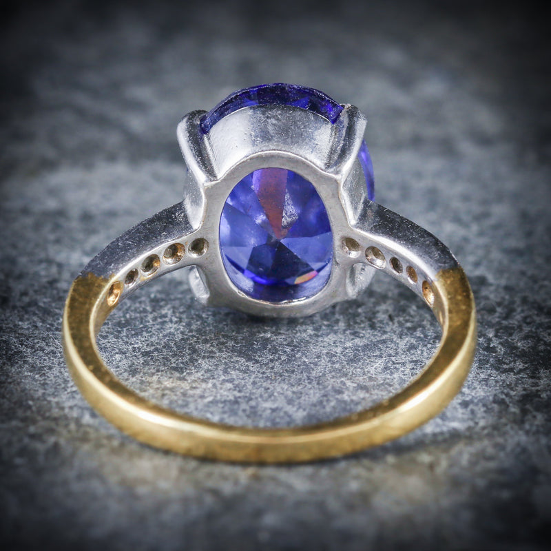 TANZANITE PASTE LARGE SOLITAIRE RING 18CT GOLD SILVER BACK