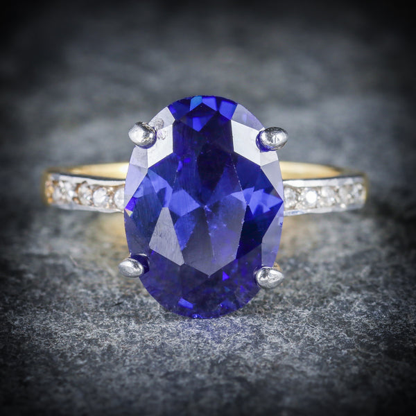 TANZANITE PASTE LARGE SOLITAIRE RING 18CT GOLD SILVER FRONT