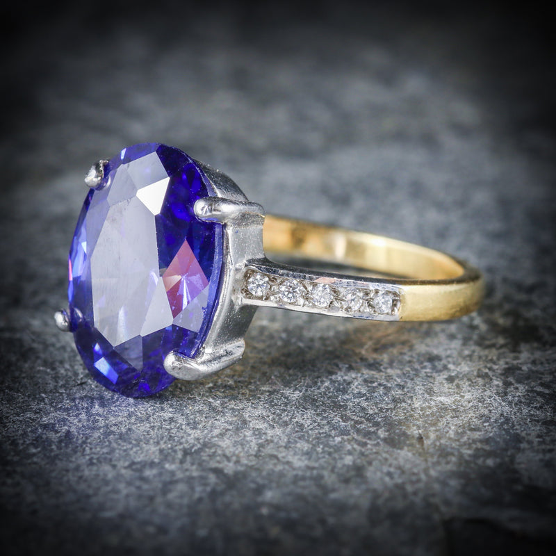 TANZANITE PASTE LARGE SOLITAIRE RING 18CT GOLD SILVER SIDE