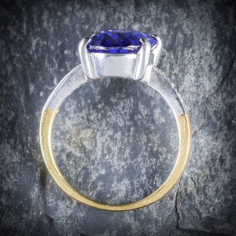 TANZANITE PASTE LARGE SOLITAIRE RING 18CT GOLD SILVER TOP