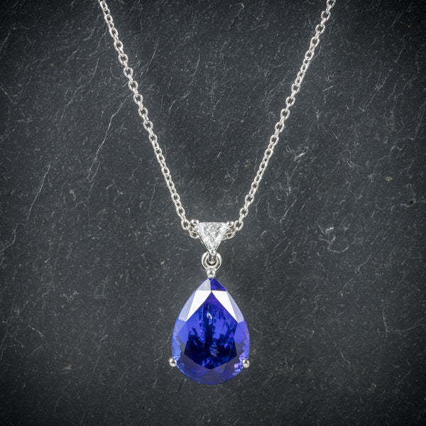 Tanzanite Diamond Pendant Necklace Platinum Chain AAA Grade Tanzanite front