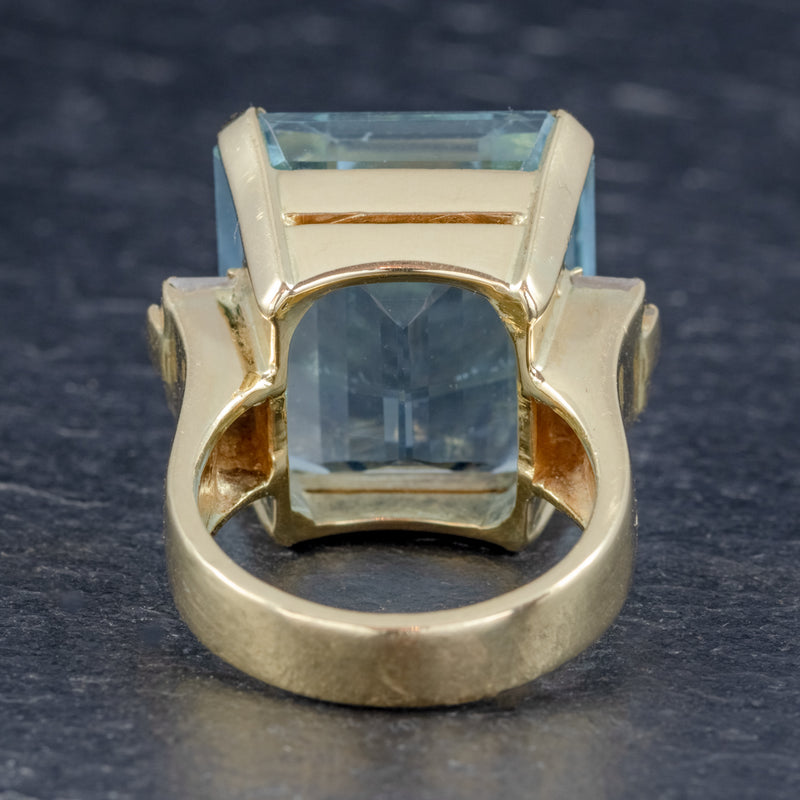 VINTAGE AQUAMARINE DIAMOND COCKTAIL RING 18CT GOLD 28CT EMERALD CUT AQUA BACK