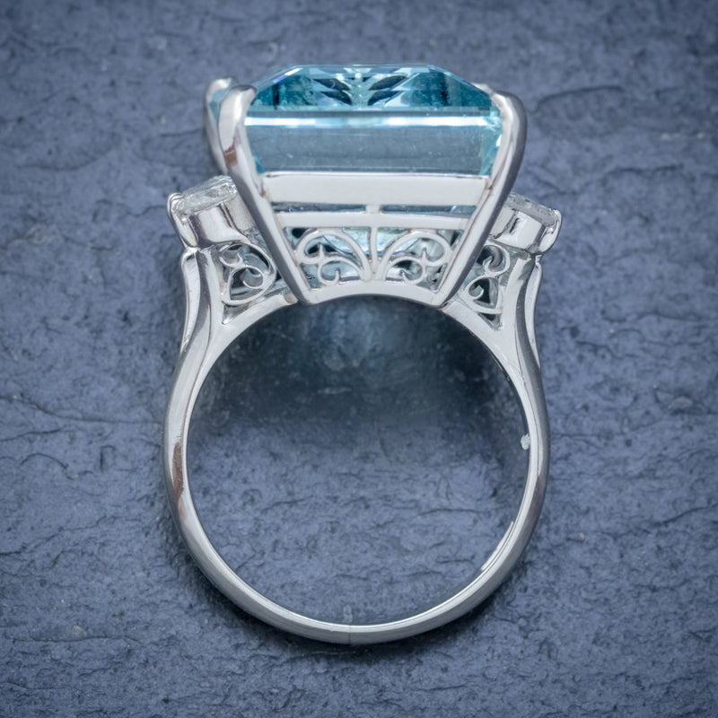 VINTAGE AQUAMARINE DIAMOND COCKTAIL RING PLATINUM 20CT EMERALD CUT AQUA TOP