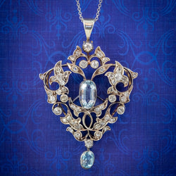 VINTAGE AQUAMARINE DIAMOND PENDANT NECKLACE 3CT AQUA 2.30CT DIAMONDS 9CT GOLD CIRCA 1950 COVER