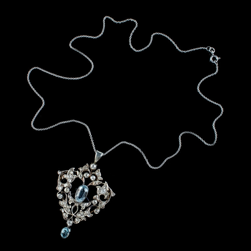VINTAGE AQUAMARINE DIAMOND PENDANT NECKLACE 3CT AQUA 2.30CT DIAMONDS 9CT GOLD CIRCA 1950 TOP