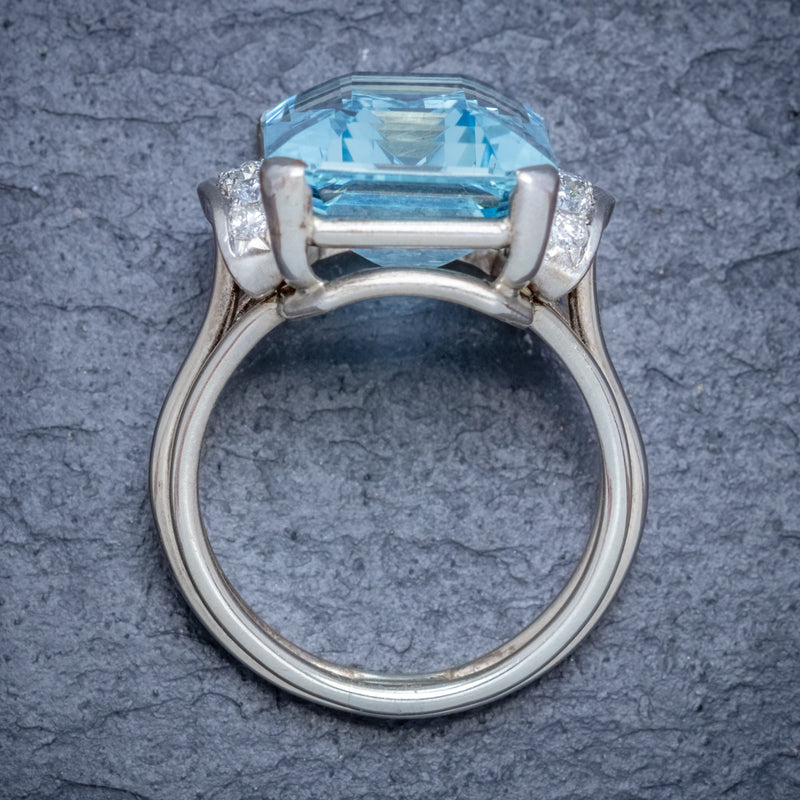 VINTAGE AQUAMARINE DIAMOND RING 14CT WHITE GOLD 15CT EMERALD CUT AQUA  TOP