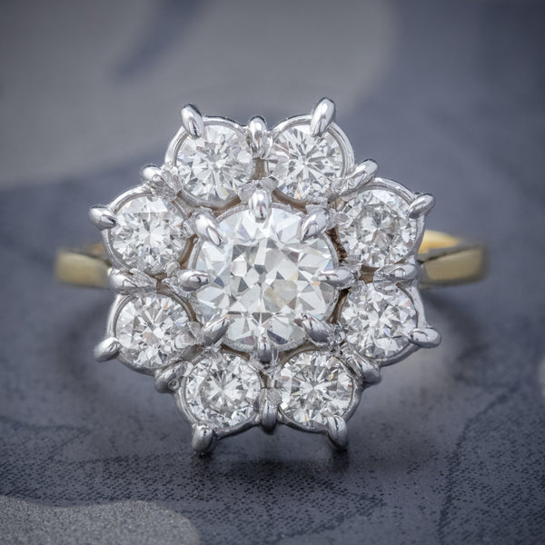 VINTAGE DIAMOND CLUSTER DAISY RING 18CT GOLD 2.80CT OF DIAMOND COVER