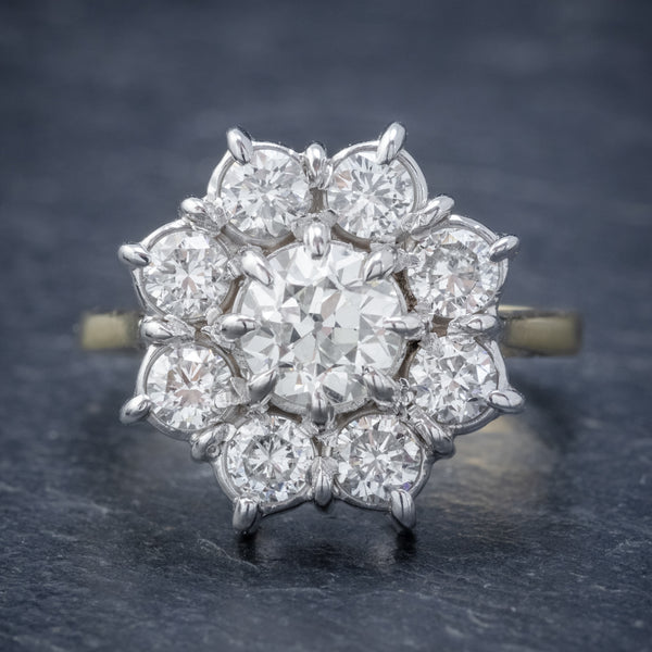 VINTAGE DIAMOND CLUSTER DAISY RING 18CT GOLD 2.80CT OF DIAMOND FRONT