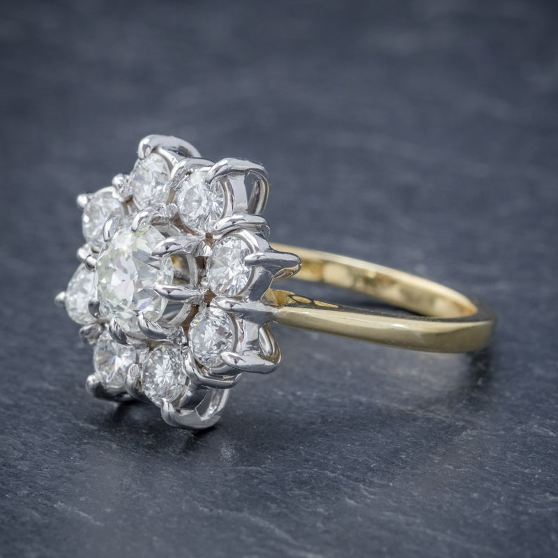 VINTAGE DIAMOND CLUSTER DAISY RING 18CT GOLD 2.80CT OF DIAMOND SIDE