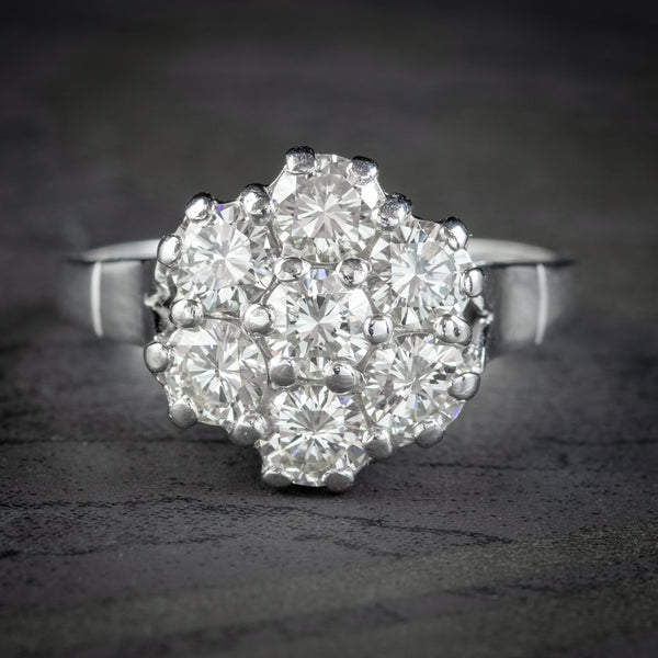 VINTAGE DIAMOND CLUSTER RING 18CT WHITE GOLD 2.10CT OF DIAMOND DATED 1977