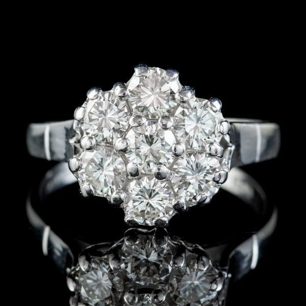 VINTAGE DIAMOND CLUSTER RING 18CT WHITE GOLD 2.10CT OF DIAMOND DATED 1977