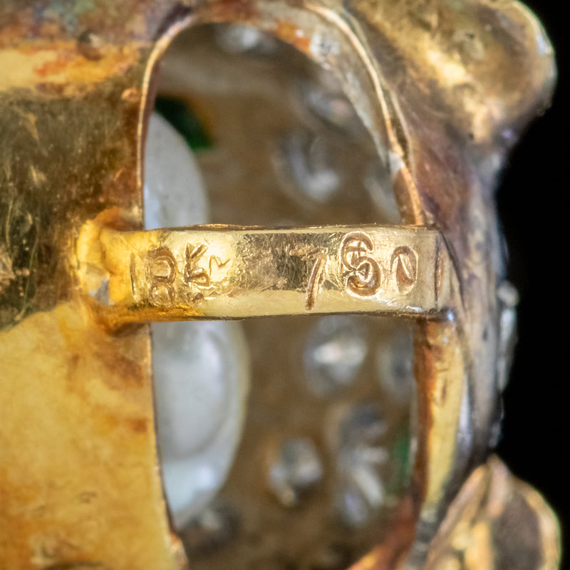 VINTAGE DIAMOND PEARL BEAR PENDANT BROOCH 18CT GOLD EMERALD EYES 2CT OF DIAMOND