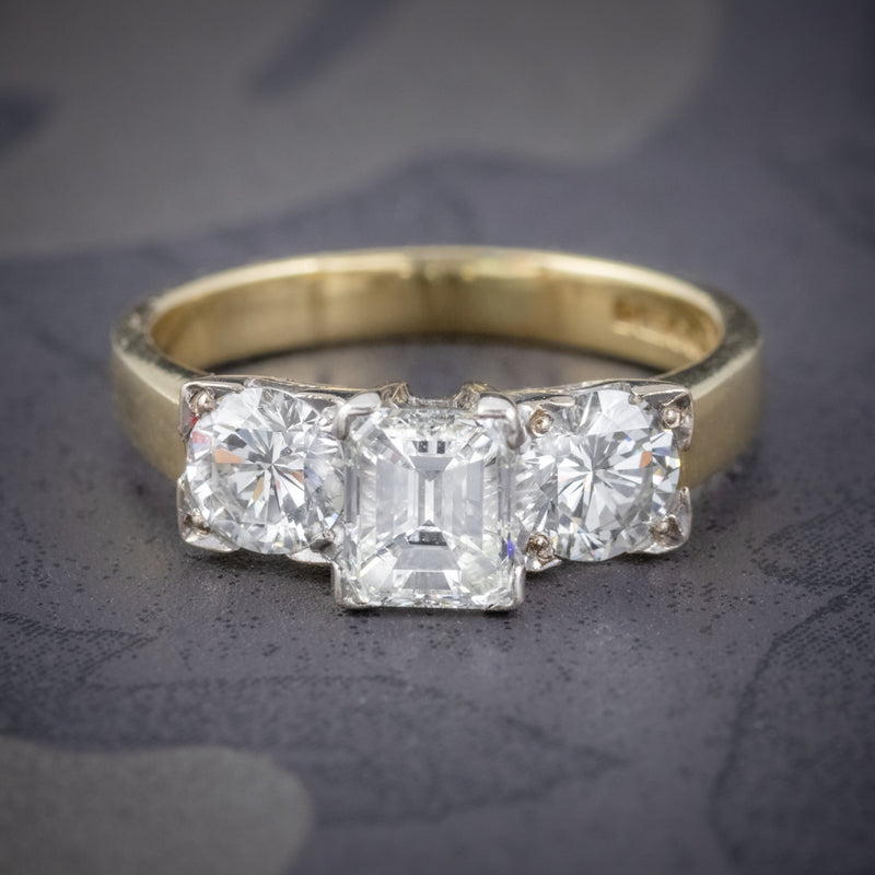 VINTAGE DIAMOND TRILOGY RING 18CT GOLD PLATINUM 2CT DIAMONDS COVER