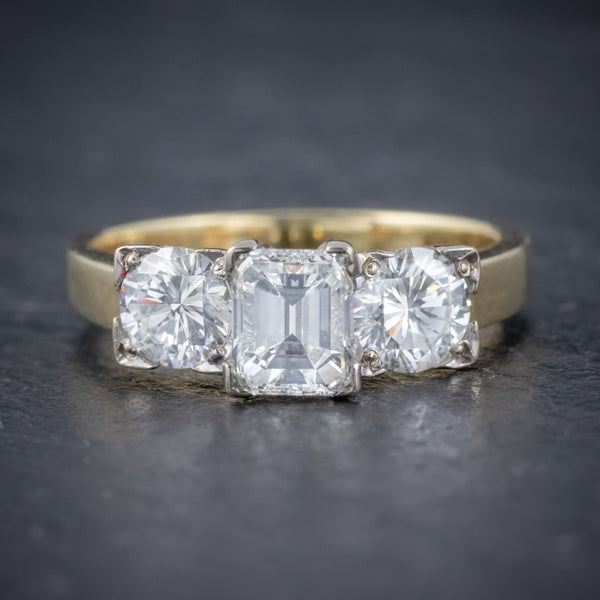 VINTAGE DIAMOND TRILOGY RING 18CT GOLD PLATINUM 2CT DIAMONDS FRONT