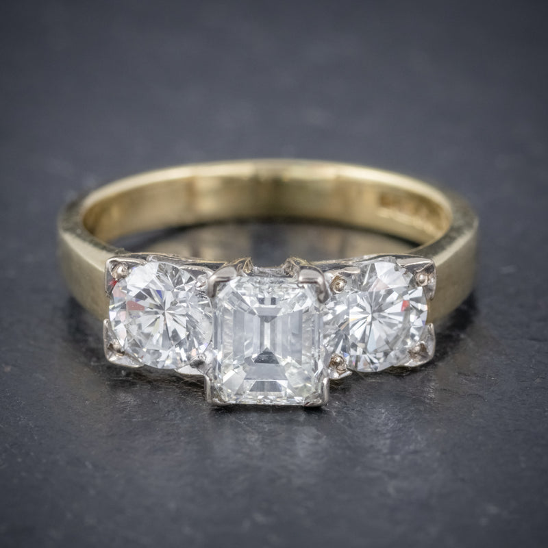 VINTAGE DIAMOND TRILOGY RING 18CT GOLD PLATINUM 2CT DIAMONDS FRONT2