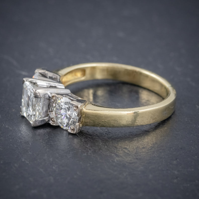 VINTAGE DIAMOND TRILOGY RING 18CT GOLD PLATINUM 2CT DIAMONDS SIDE