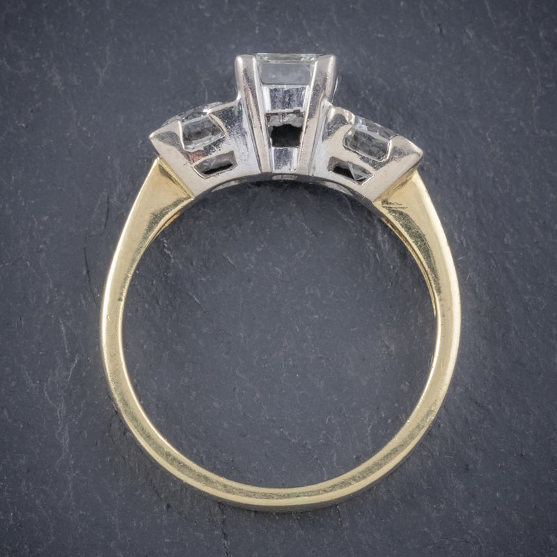 VINTAGE DIAMOND TRILOGY RING 18CT GOLD PLATINUM 2CT DIAMONDS TOP