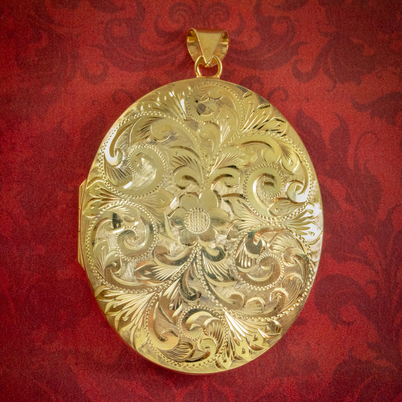 VINTAGE FLORAL LOCKET STERLING SILVER 18CT GOLD GILT DATED 1975