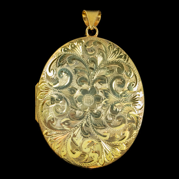 VINTAGE FLORAL LOCKET STERLING SILVER 18CT GOLD GILT DATED 1975