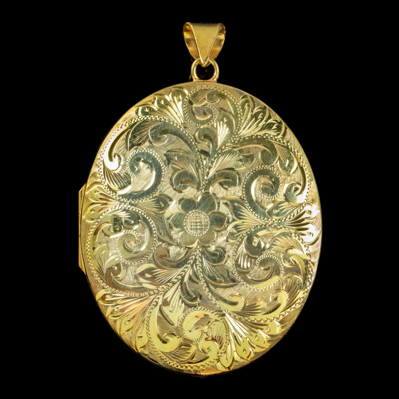 VINTAGE FLORAL LOCKET STERLING SILVER 18CT GOLD GILT DATED 1975