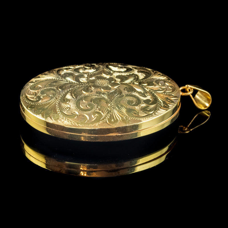 VINTAGE FLORAL LOCKET STERLING SILVER 18CT GOLD GILT DATED 1975