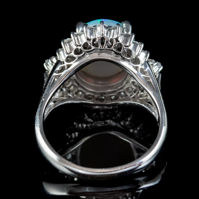 VINTAGE OPAL DIAMOND CLUSTER RING PLATINUM 2.64CT OPAL 0.66CT DIAMOND