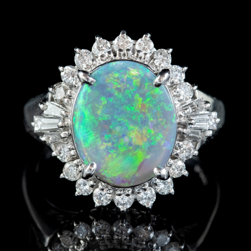 VINTAGE OPAL DIAMOND CLUSTER RING PLATINUM 2.64CT OPAL 0.66CT DIAMOND
