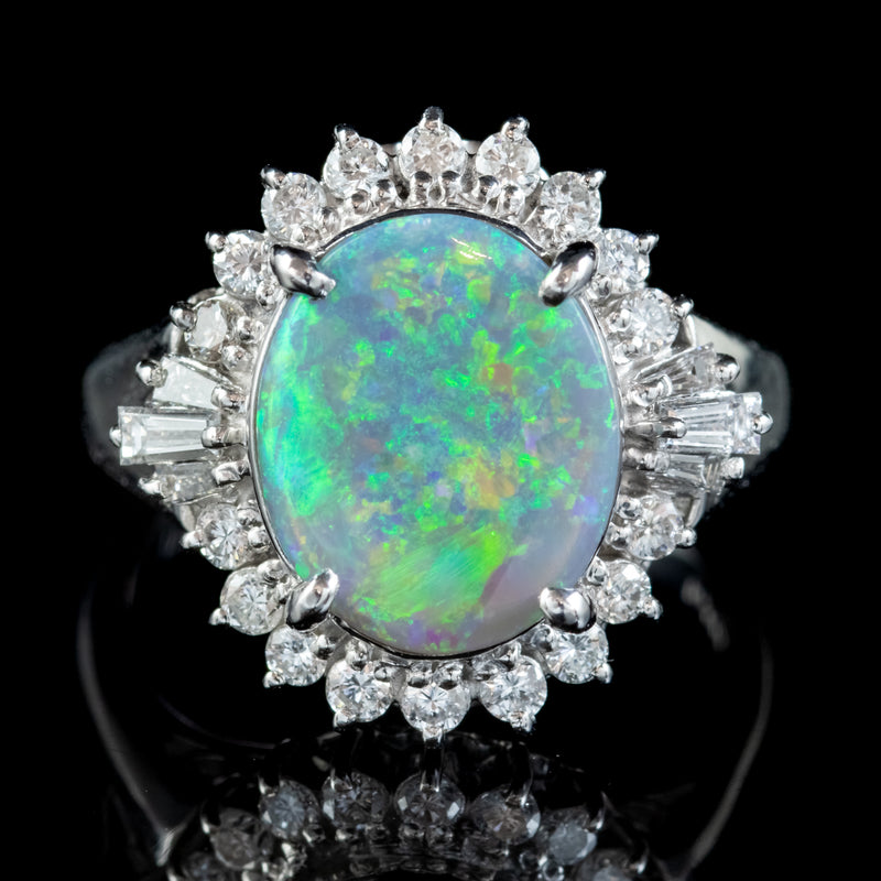 VINTAGE OPAL DIAMOND CLUSTER RING PLATINUM 2.64CT OPAL 0.66CT DIAMOND ...