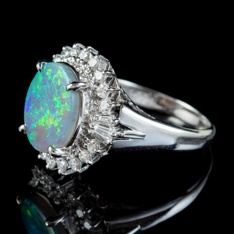 VINTAGE OPAL DIAMOND CLUSTER RING PLATINUM 2.64CT OPAL 0.66CT DIAMOND