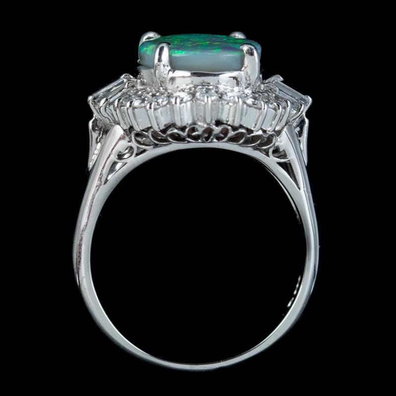 VINTAGE OPAL DIAMOND CLUSTER RING PLATINUM 2.64CT OPAL 0.66CT DIAMOND