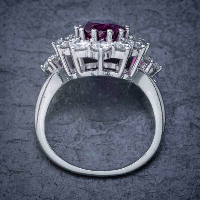 VINTAGE RUBY DIAMOND CLUSTER RING NATURAL 3.20CT RUBY 2.50CT DIAMONDS 18CT WHITE GOLD CERT TOP