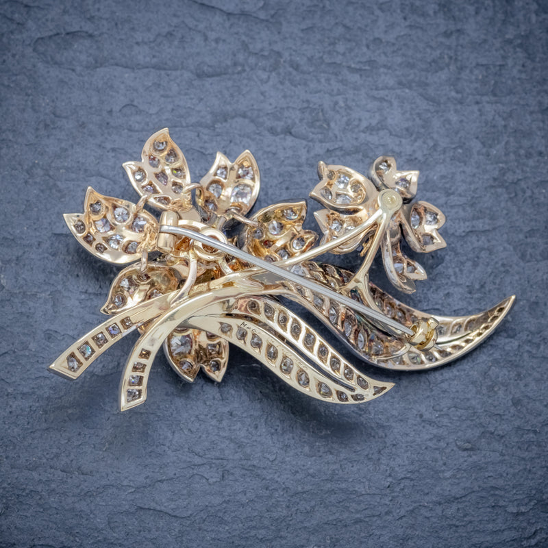 VINTAGE SAPPHIRE DIAMOND SPRAY FLOWER BROOCH 18CT GOLD 4CT OF DIAMONDS CIRCA 1960 BACK