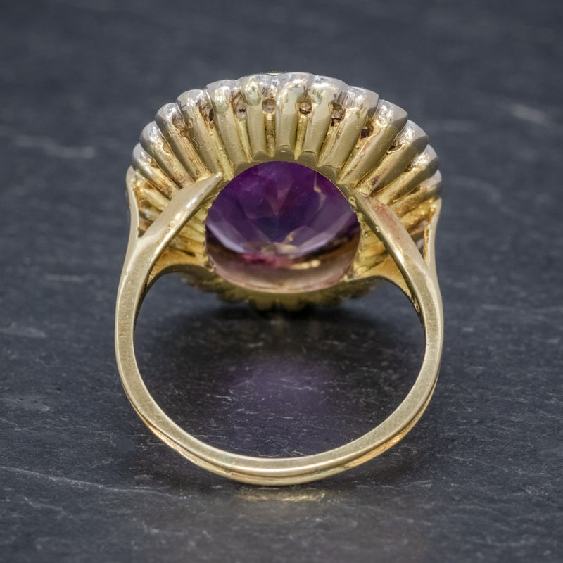 Vintage 12ct Amethyst Diamond Cocktail Ring 18ct Gold Dated 1989 BACK