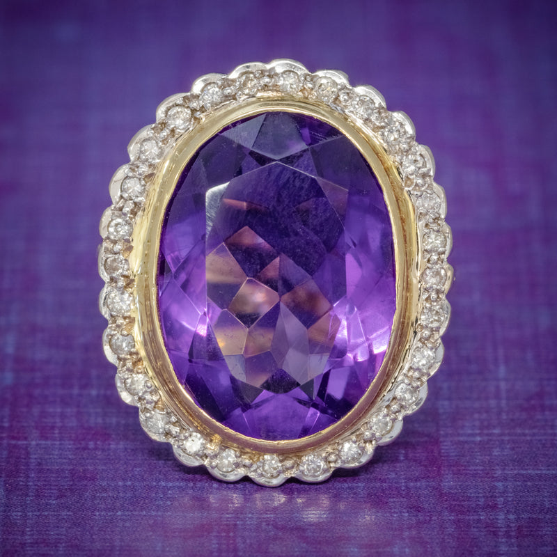 Vintage 12ct Amethyst Diamond Cocktail Ring 18ct Gold Dated 1989 COVER